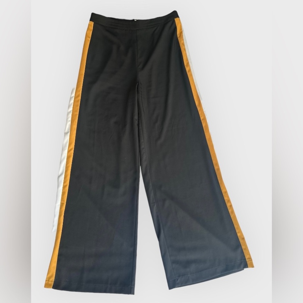 Garota Black wide leg trousers with white and yellow stripes size L